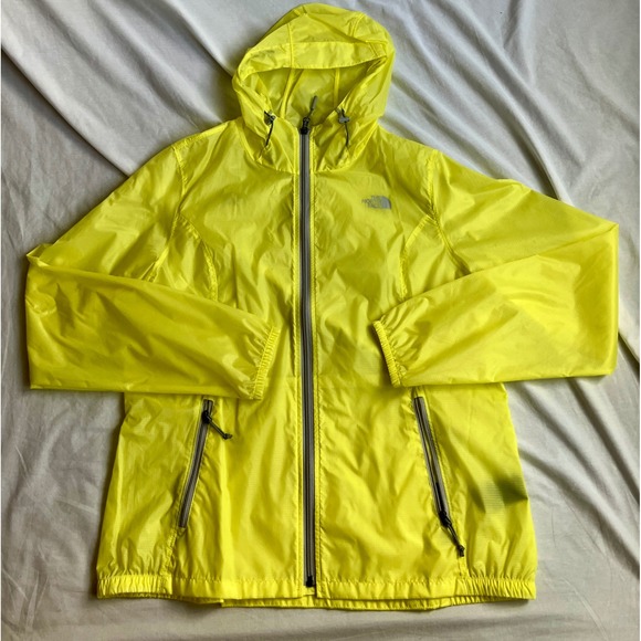 The North Face Stow Pocket Hooded Jacket Womens L Yellow Windbreaker - Picture 1 of 10